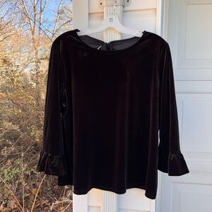 NWT Talbots Pretty Black Velvet Fun Bow Cut Out Back Ruffle Cuff Blouse